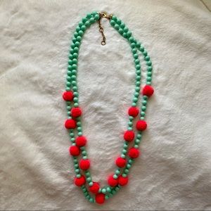 J. Crew Pom Pom Necklace, Mint and Pink